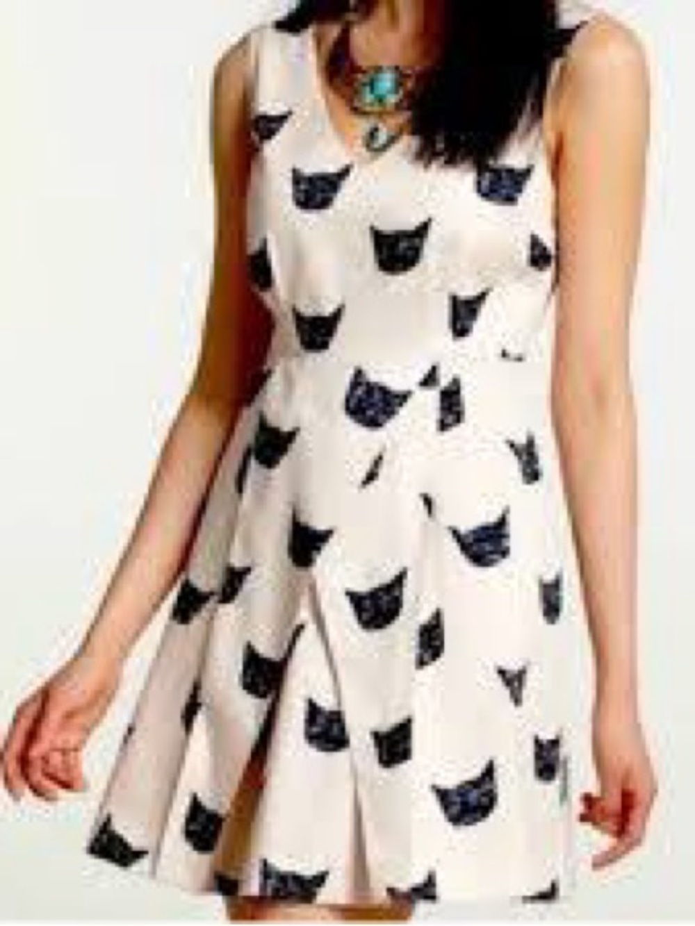 Anthropologie Cream Dress with Black Cat Print